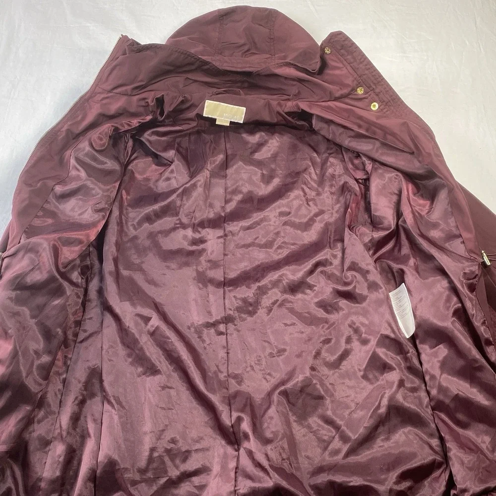 Michael Kors Women Burgundy Hooded Parka Full Zip Snap Jacket Size M
